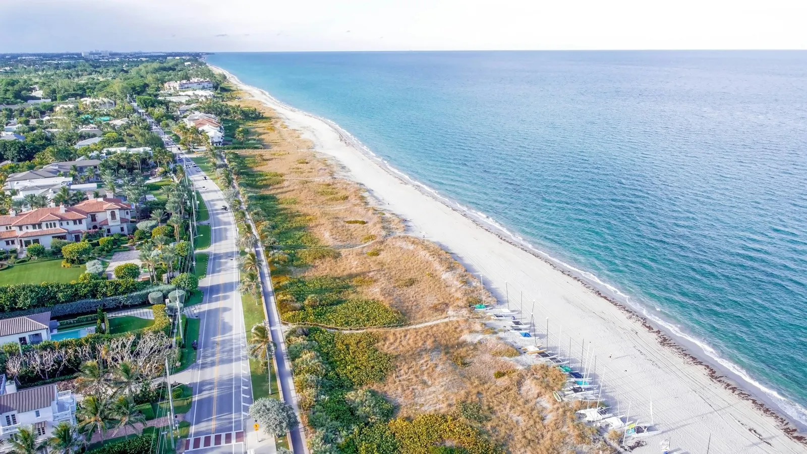 Aerial view of Delray Beach homes, A1A and the Atlantic shoreline